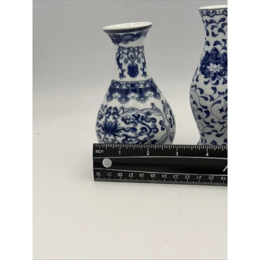 Blue and White Chinoiserie Vases 3pc Set, Mini Decorative Bud Vase Antique Style